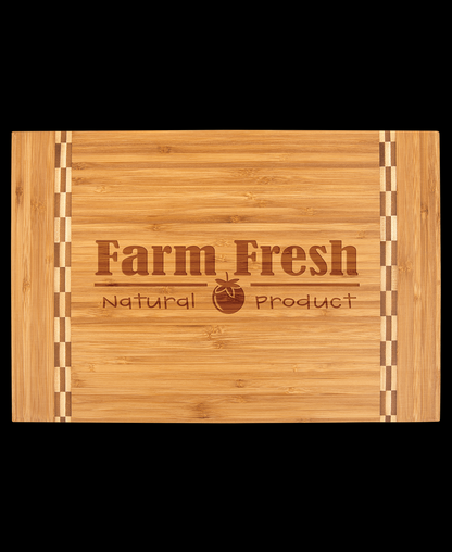 Custom Engraved Bamboo Cutting Board with Butcher Block Inlay