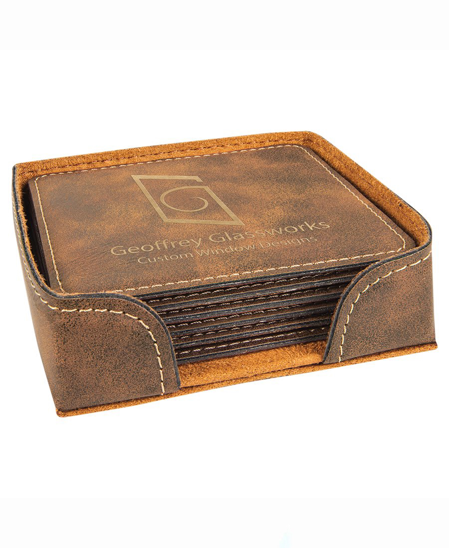 Custom Engraved Leather Coasters 6pc